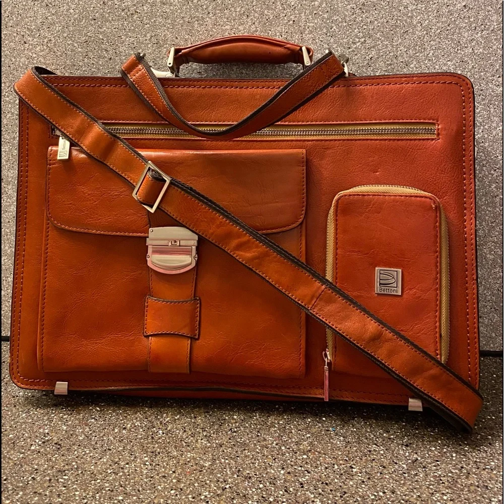 Bettoni Leather Crossbody Briefcase Tote